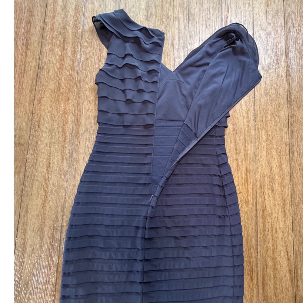 Adrianna Papell Navy Blue Tiered Ruffle Sheath Dress Size 8 V-Neck Cocktail - Picture 4 of 11